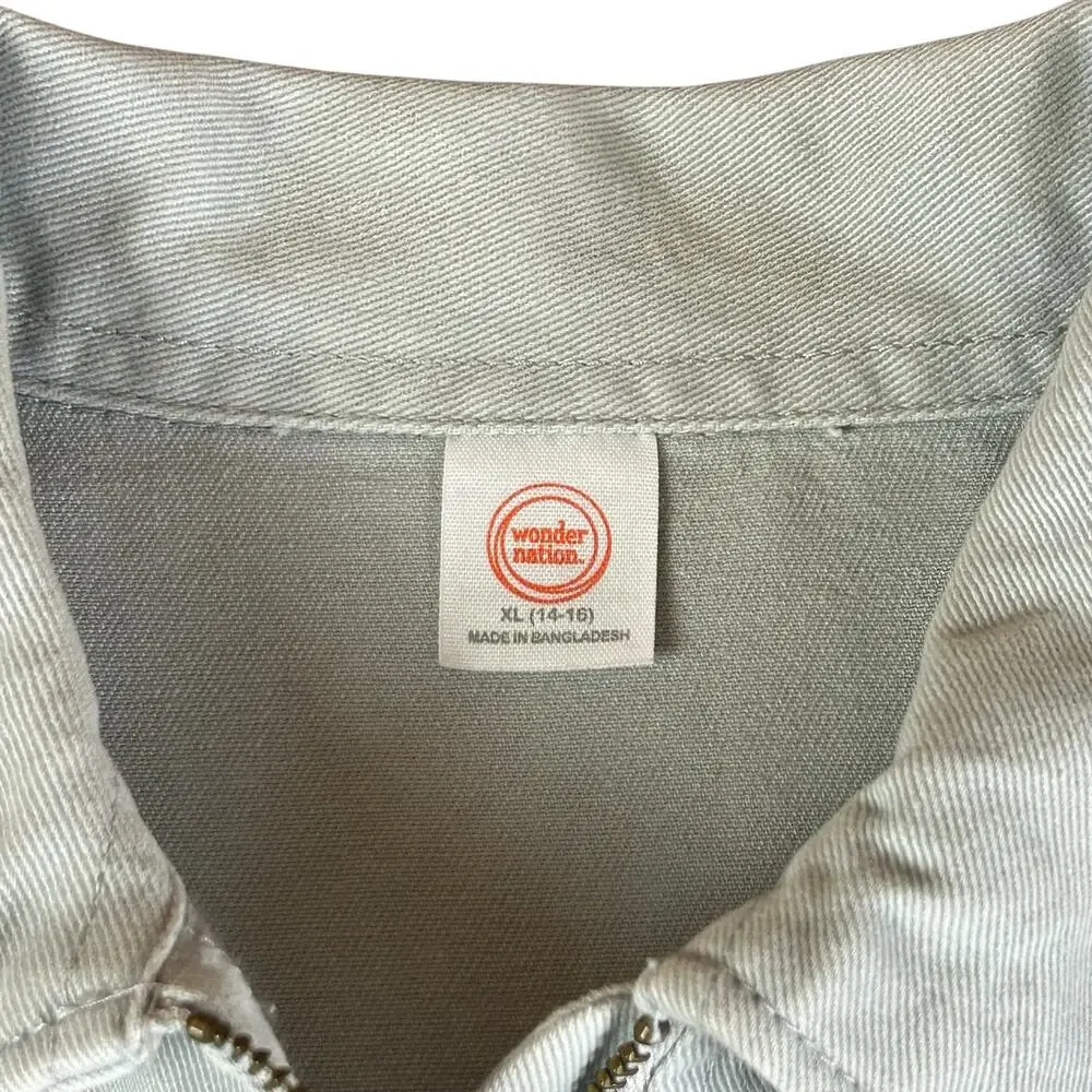 Wonder Nation Twill Jacket Kids Sze XL Light Gray Utility Chest Pockets Full Zip